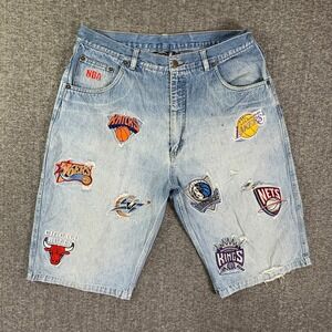 Vintage UNK NBA Denim Shorts Men 34 Embroidered Jorts 90's Baggy Hip Hop